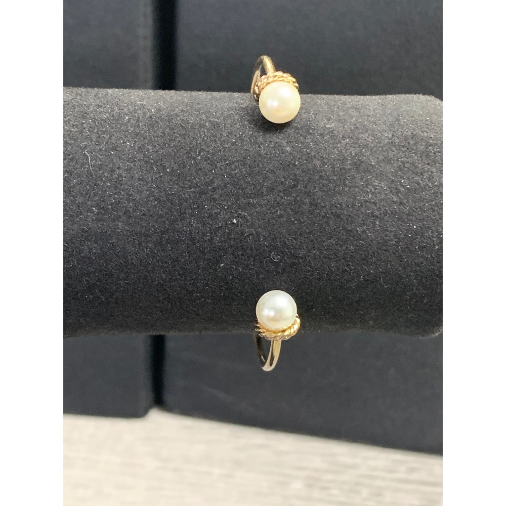 Gold Tone Faux Pearl Open Cuff Bracelet Minimalist‎ Vintage Style 6 Inch